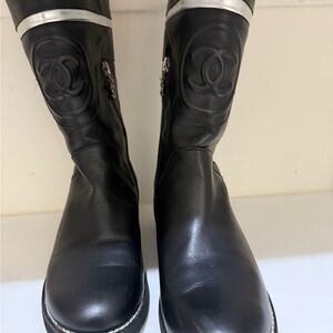 Vintage CHANEL Black Boots with Silver Trim 36 From Pet Friendly Home